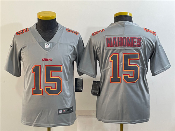 Youth Kansas City Chiefs #15 Patrick Mahomes Gray Atmosphere Fashion Stitched Jersey